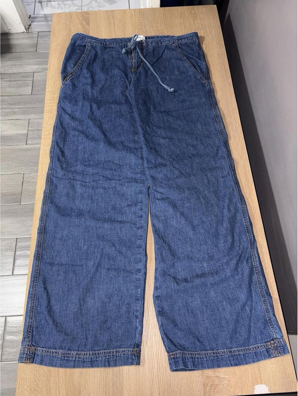 Calvin Klein Jeans Vintage Drawstring Wide Leg Denim Pants Size S 34x30